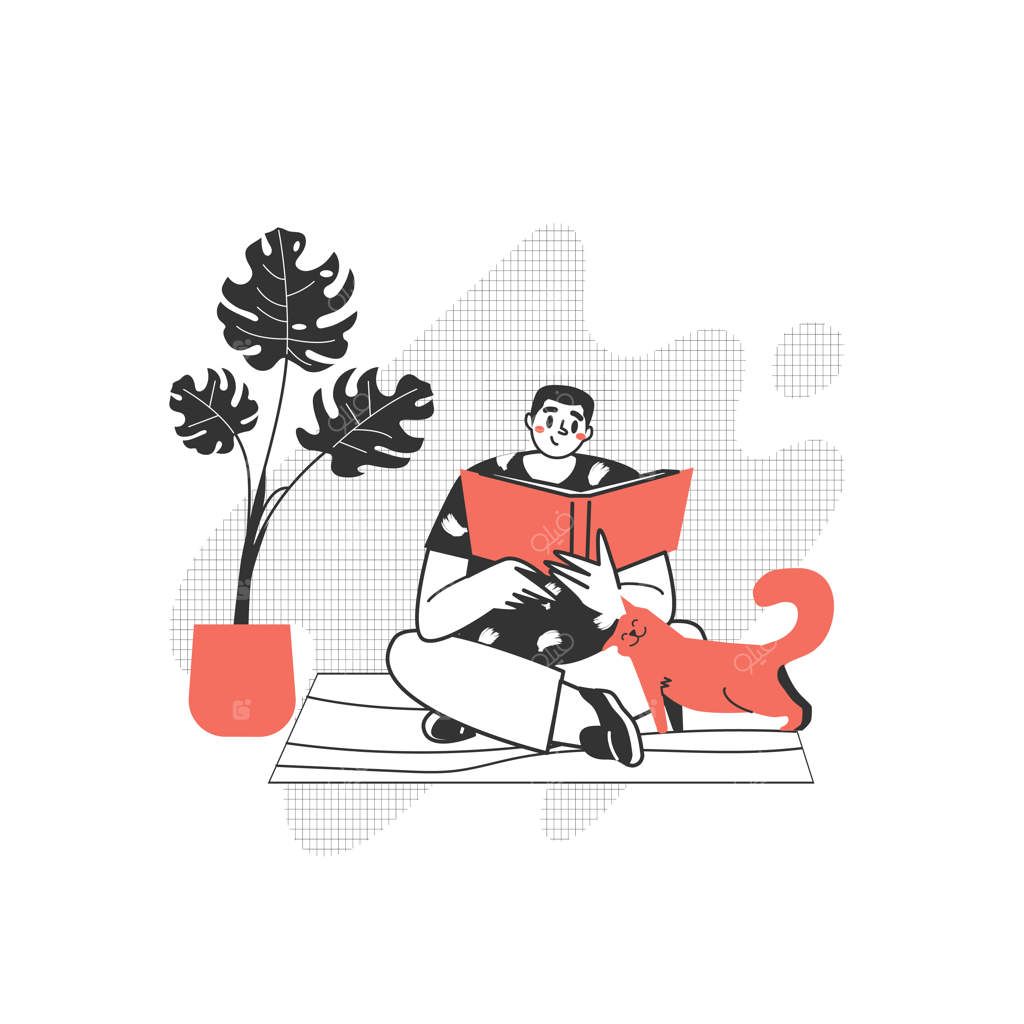 شخصیت در حال خواندن کتاب است. مردی که به ادبیات علاقه دارد و عاشق خواندن آثار مدرن است.