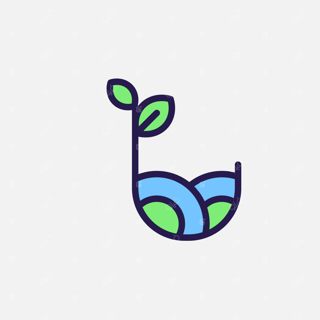 نماد باغ و جوانه: انرژی رایگان، بوم‌شناسی، انرژی‌های تجدیدپذیر و سبز. نماد طرح‌دار و رنگی.