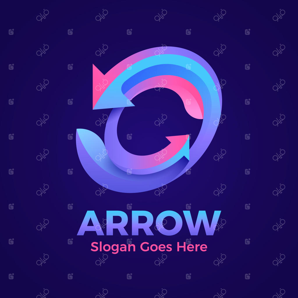 قالب لوگوی دایره‌ای انتزاعی با پیکان و گرادیان رنگی