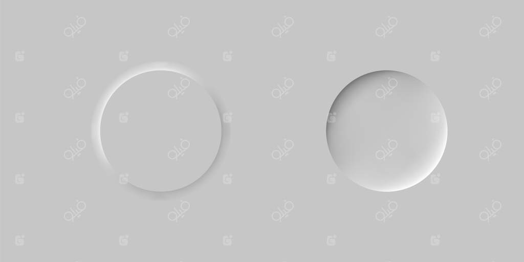 مفهوم دکمه گرد نئومورفیک روشن/خاموش، مجموعه نوارهای خالی در سبک مدرن نئومورفیسم، طراحی مینیمالیستی دکمه‌های نئومورفیسم.