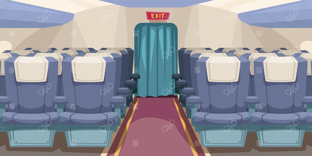 تصویرسازی از کابین روشن و خالی هواپیما با راهروی مرکزی