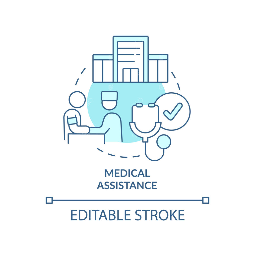 آیکون مفهومی فیروزه‌ای امداد پزشکی و خدمات درمانی؛ تصویرسازی خطی نازک از ایده انتزاعی طرح‌های دولتی، طرح دورخط ایزوله با استروک قابل ویرایش