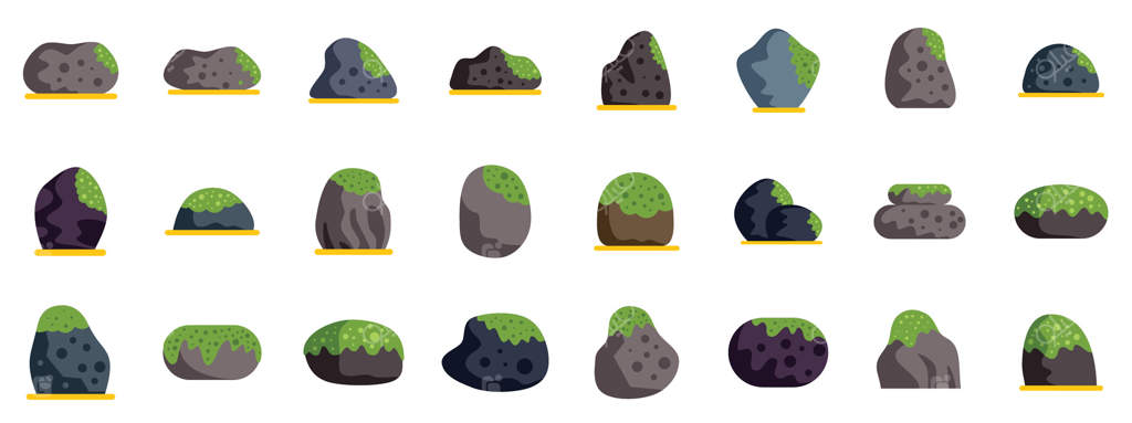 مجموعه‌ای از سنگ‌های خزه‌دار برای زیباسازی مناظر طبیعی و باغ‌ها