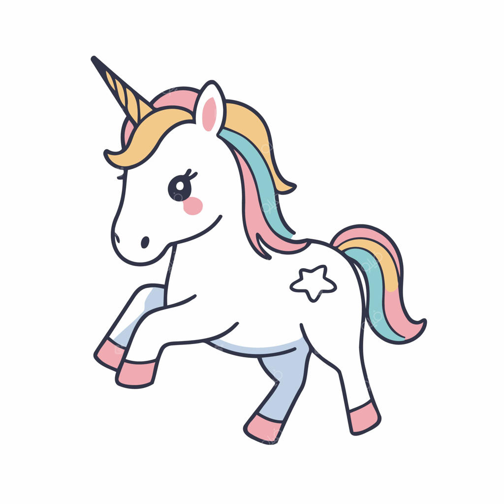 تصویرسازی وکتور تک‌شاخ بامزه برای کتاب کودک