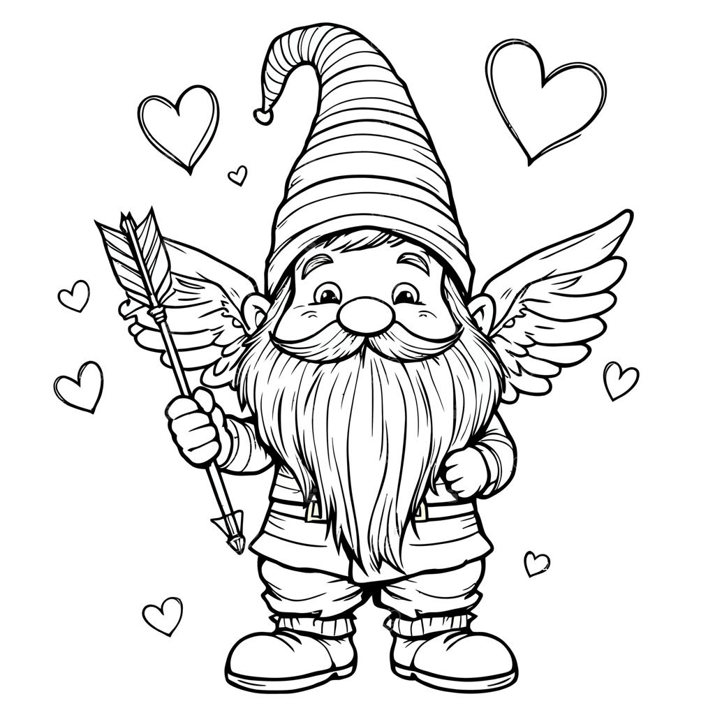 کارت رنگ‌آمیزی: جن عاشقانه با تیر و کمان در میان قلب‌ها