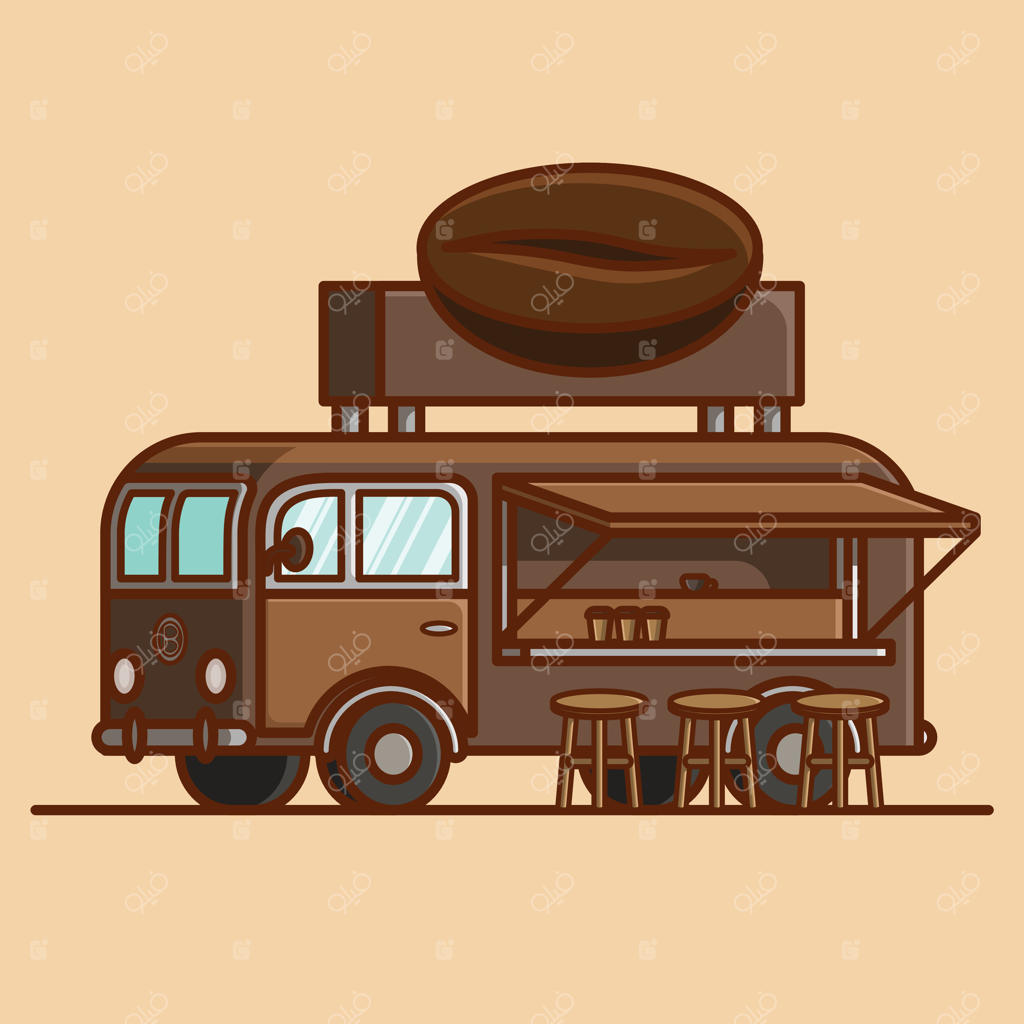 مجموعه‌ای از آیکون‌های کارتونی فروشگاه سیار: وانت محبوب کافی‌شاپ رسید!
