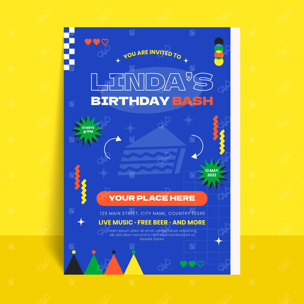 تراکت جشن تولد با طراحی دستی و ساده