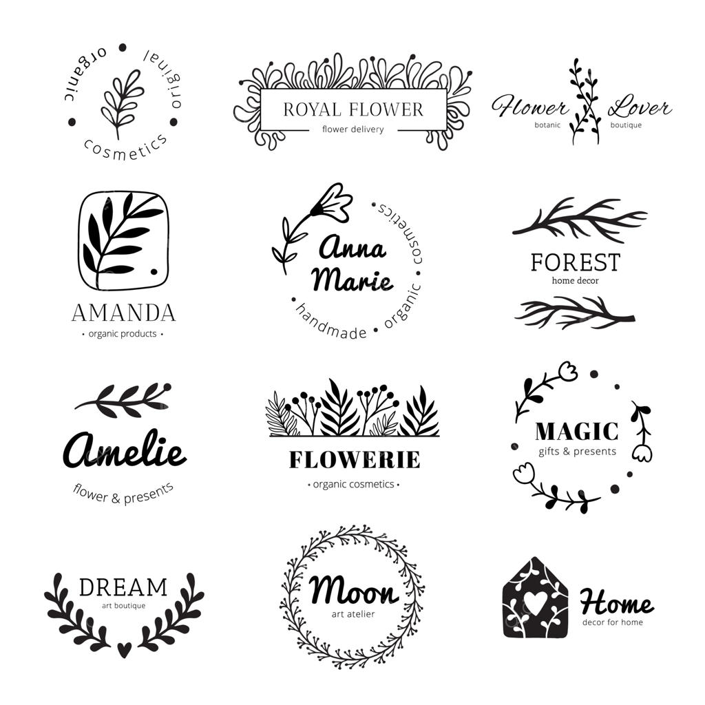 لوگوی تزئینی با طرح‌های گل. قاب گلبرگ‌های برگبو، برچسب برگ‌های گل دودیلی و نشان‌های گل‌های قدیمی - مجموعه وکتوری مجزا