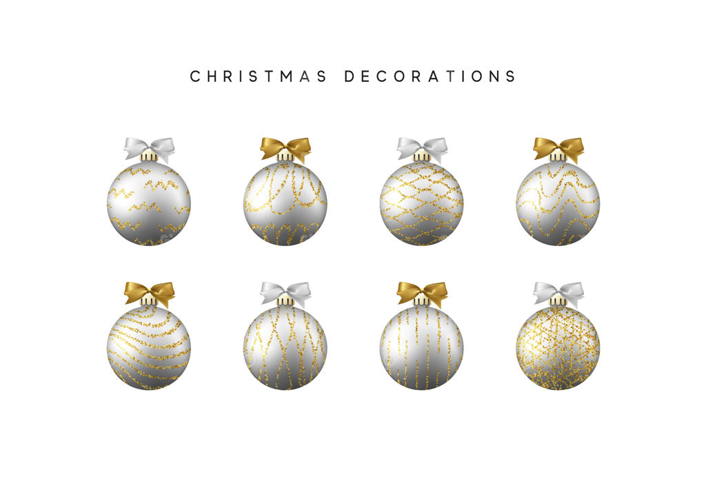 مجموعه تزئینات درخت کریسمس سفید با طراحی واقعی - تصویر وکتور