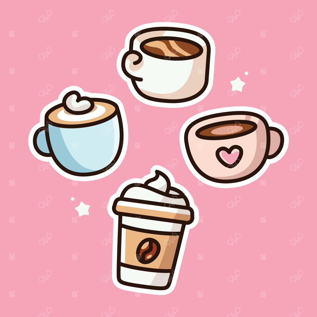 فنجان‌های قهوه بامزه با خامه روی زمینه صورتی