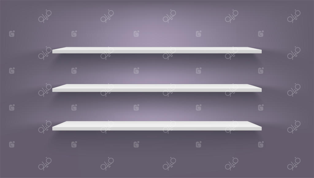 مجموعه قفسه‌های سفید روی دیوار تیره