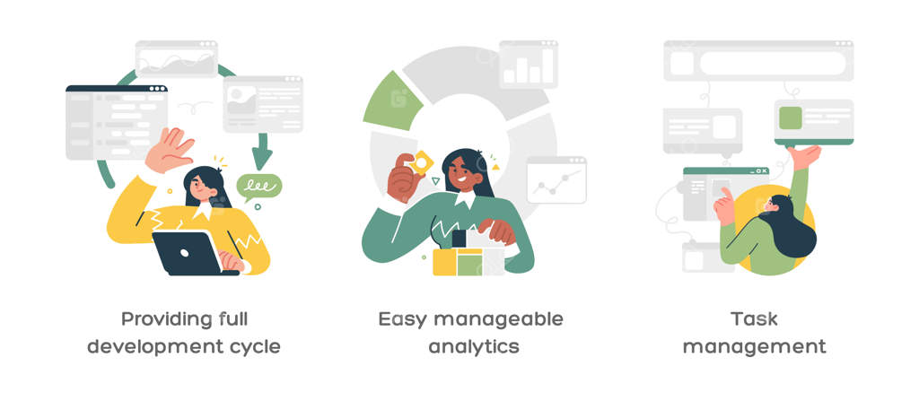 مجموعه‌ای از تصاویر انتزاعی برای مفهوم خلاقیت در کسب‌و‌کار: چرخه توسعه