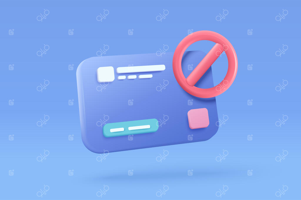 کارت اعتباری سه‌بعدی: امنیت مالی در خرید آنلاین با حفاظت پرداخت و هشدارهای خرابی در ورود - آیکون سه‌بعدی تجارت و مالیات