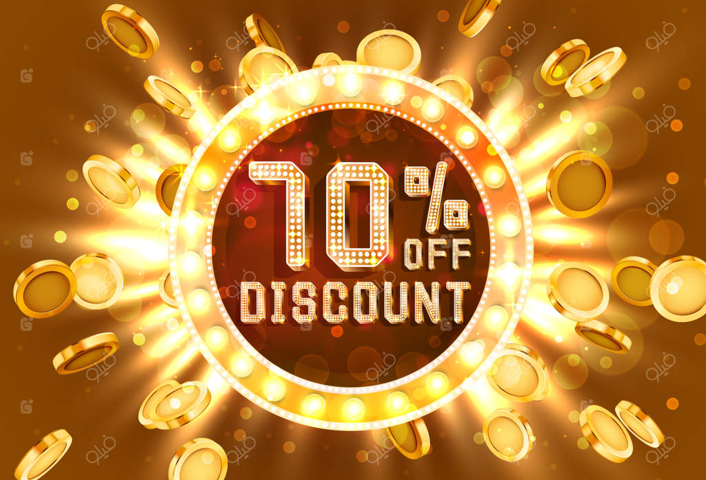 بنر متنی تخفیف ۷۰ درصدی قاب طلایی. انفجار پول طلایی. تصویر برداری وکتور