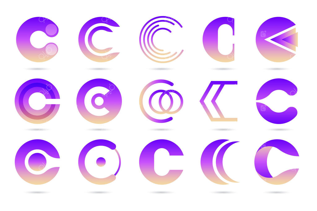 مجموعه قالب لوگوی حرف C با گرادیان رنگی