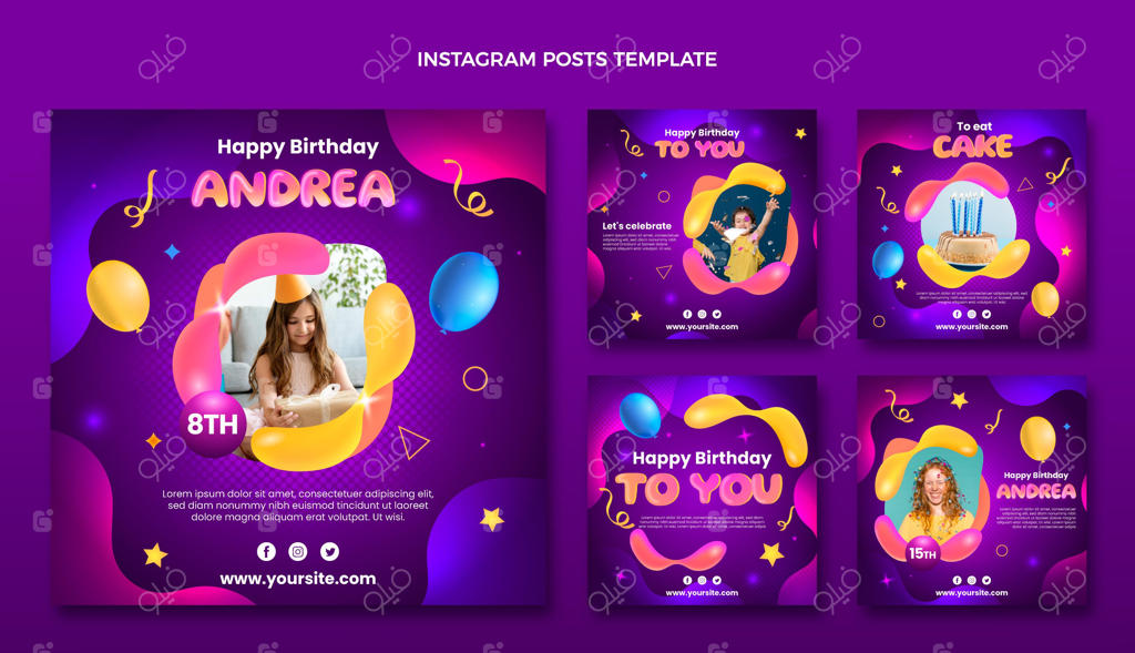 پست اینستاگرام تولد با طراحی انتزاعی و رنگارنگ