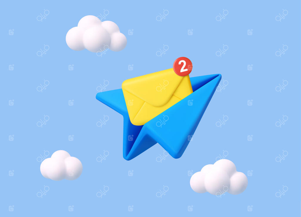 وکتور حرفه‌ای آیکون اعلان ایمیل در پس‌زمینه آسمان