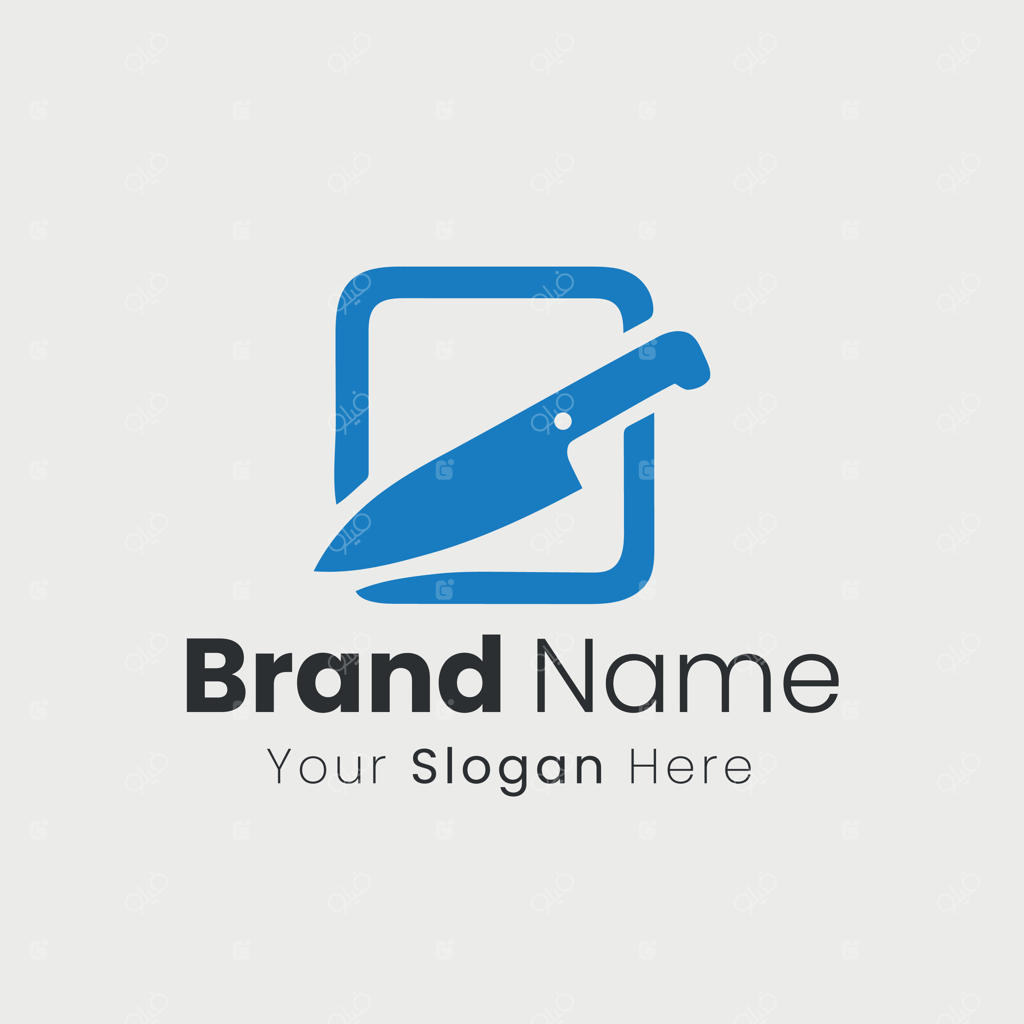 طراحی لوگوی هویت برند آشپزی با چاقوی حرفه‌ای برش مربعی شکل