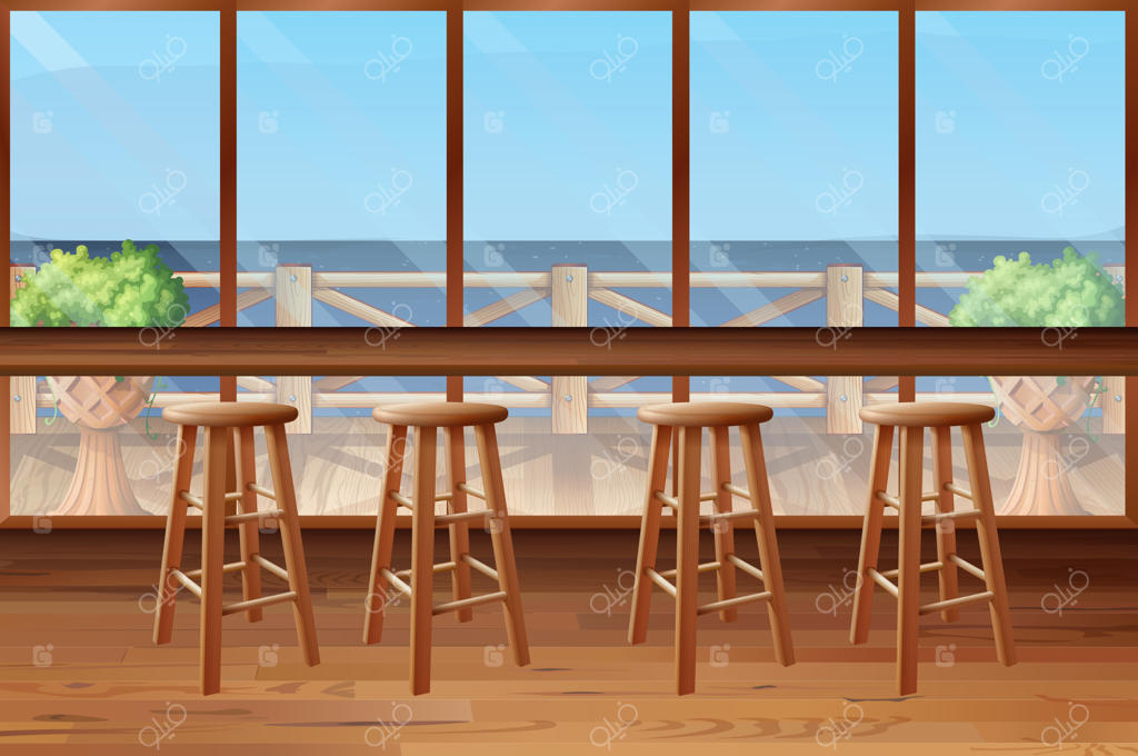 داخل رستوران با صندلی‌های بلند و بار