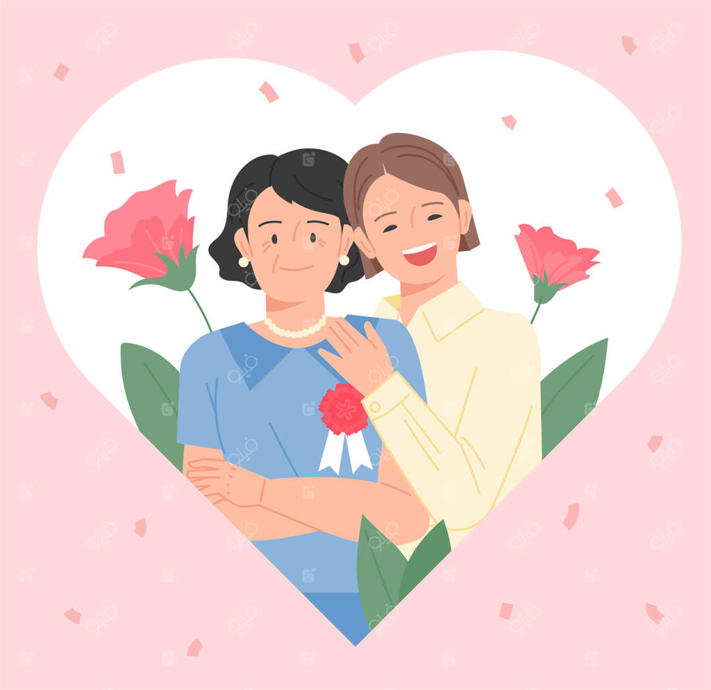 دختر روز مادر با لبخند در کنار مادرش