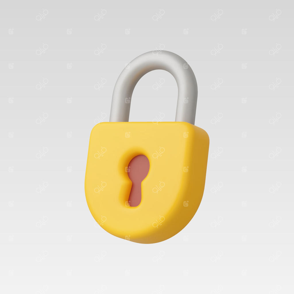 قفل زرد واقعی سه‌بعدی بسته شده