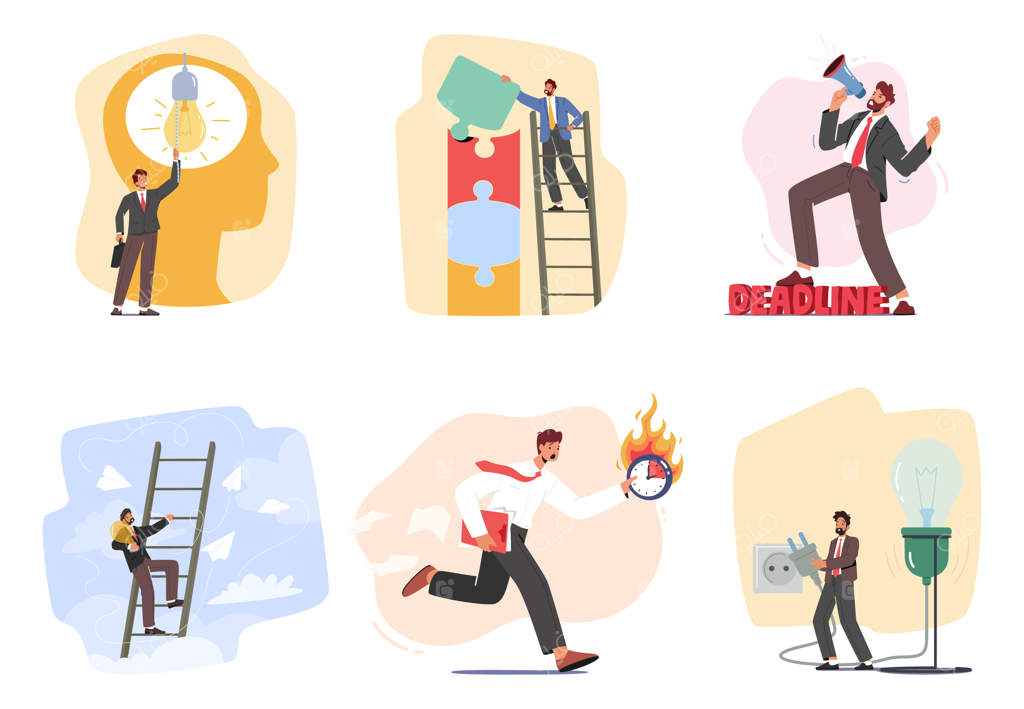 مجموعه جامع راه‌حل‌های کسب‌وکار: شخصیت‌های زن و مرد با بهبود کارایی و رشد از طریق استفاده از استراتژی‌ها