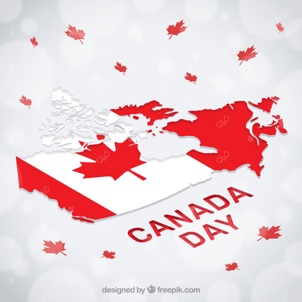 زمینه بوکه با نقشه و برگ‌ها برای روز کانادا