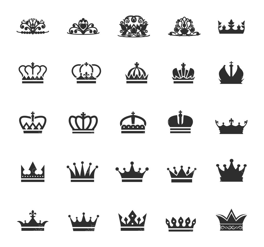 تاج‌های شاهزاده شاه، ملکه، شاهدخت و شاهزاده: نمادهای تاج سلطنتی و نشانه‌های اقتدار؛ ترسیم‌های وکتوری لوکس تاج برای شاه و ملکه
