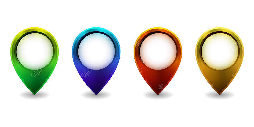 مجموعه آیکون نشانگر نقشه روشن بر روی زمینه سفید. تصویرسازی