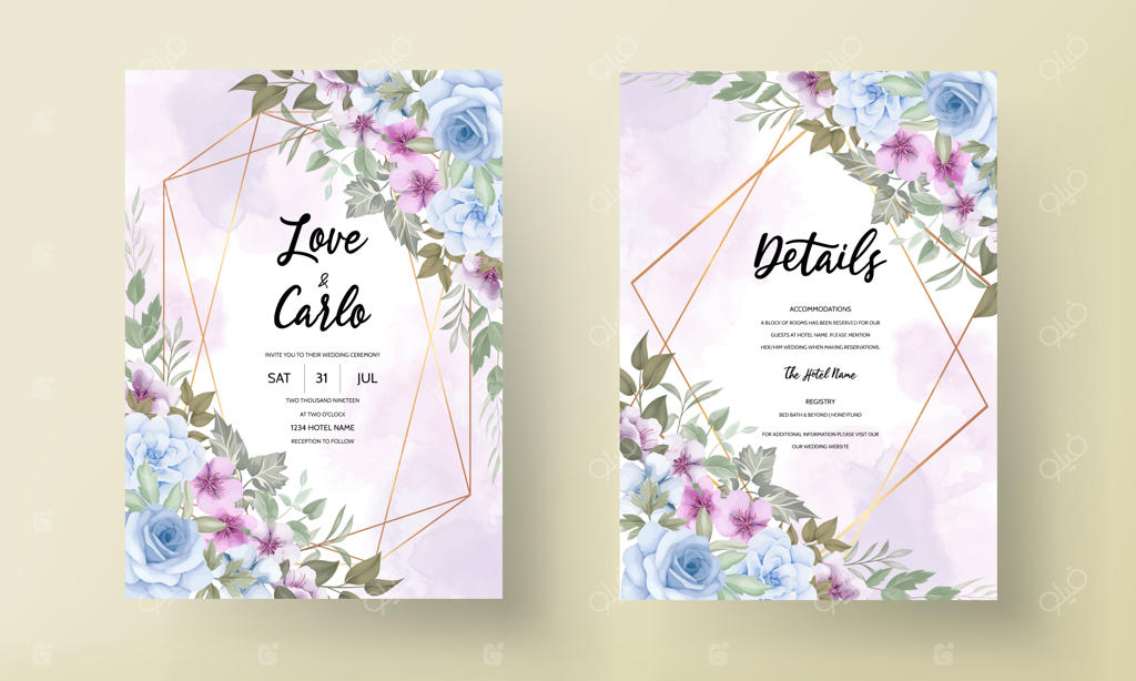 کارت دعوت عروسی با طرح گل های شکوفا و زیبا