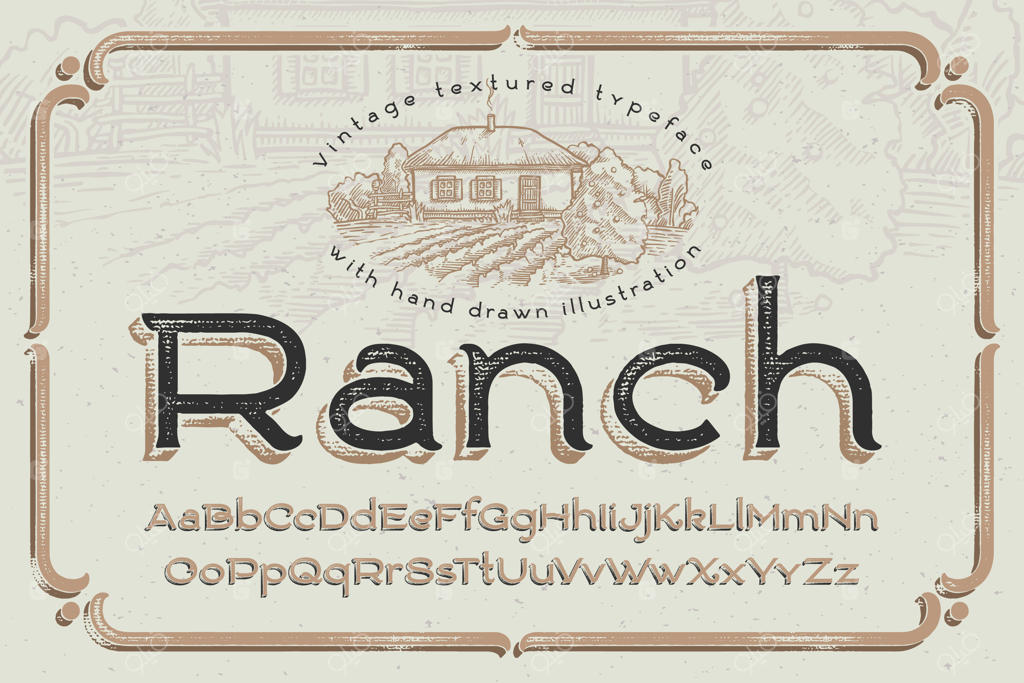 مجموعه فونت مزرعه با تصویرسازی طبیعت روستایی