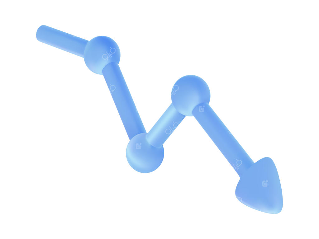 نمودار کسب‌وکار: فلش آبی نشان‌دهنده کاهش پیشرفت.