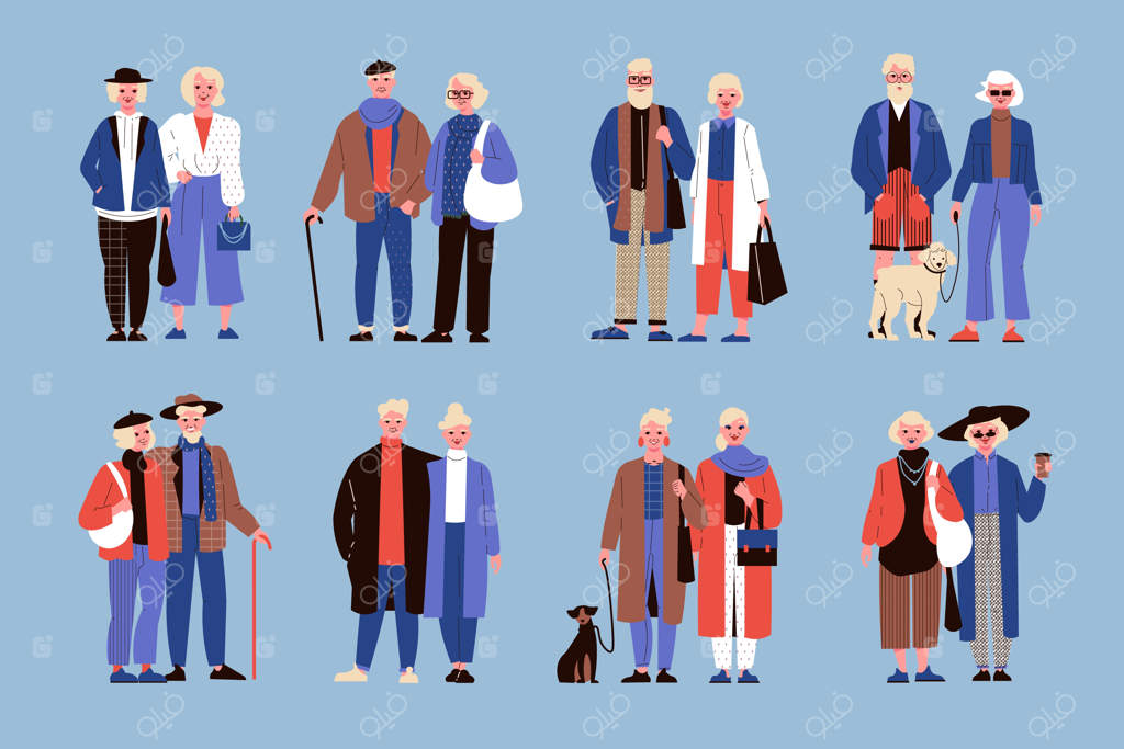 ست مدرن شیک شامل کت و شلوار برای پیاده‌روی - تصویر برداری مجزا و جذاب