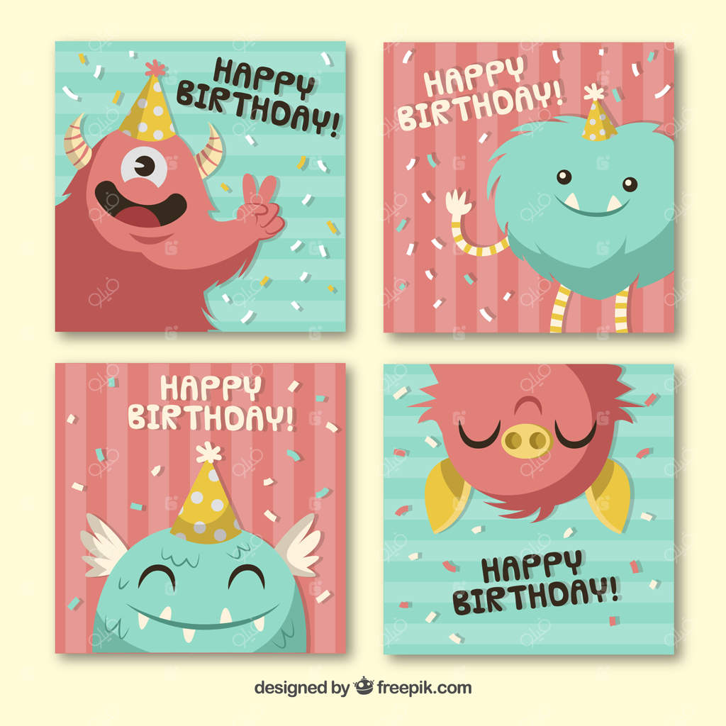 کارت‌های تولد دست‌ساز رنگارنگ با هیولاهای بامزه