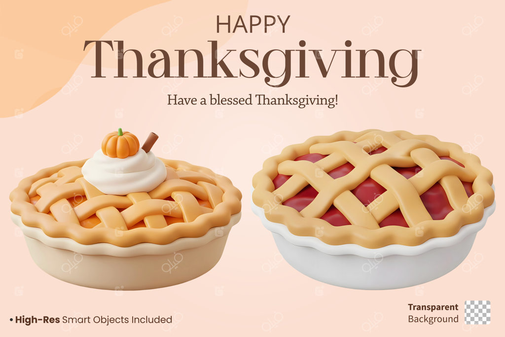 ست سه بعدی و کارتونی پای کدو حلوایی خوشمزه، قالب تبریک روز شکرگزاری