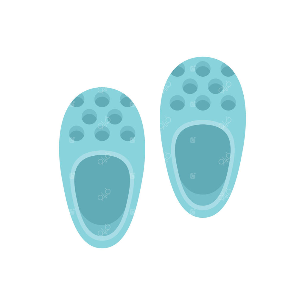 یک جفت دمپایی باغبانی فیروزه‌ای از جنس پلاستیک روی پس‌زمینه سفید