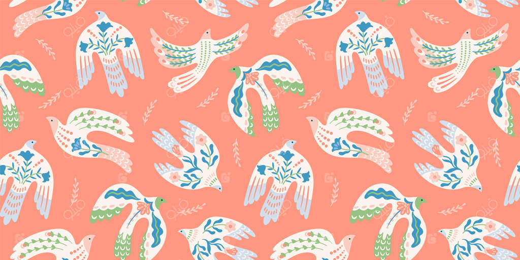پترن یکپارچه کبوتران صلح - پس‌زمینه برای بسته‌بندی کاغذی، کاغذ دیواری، پارچه و موارد دیگر