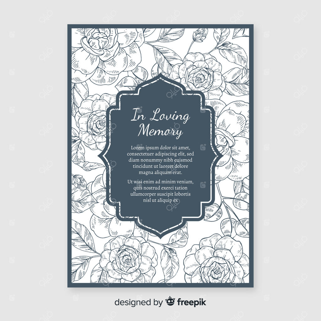 دعوتنامه شکیل مراسم خاکسپاری با طراحی گل‌دار