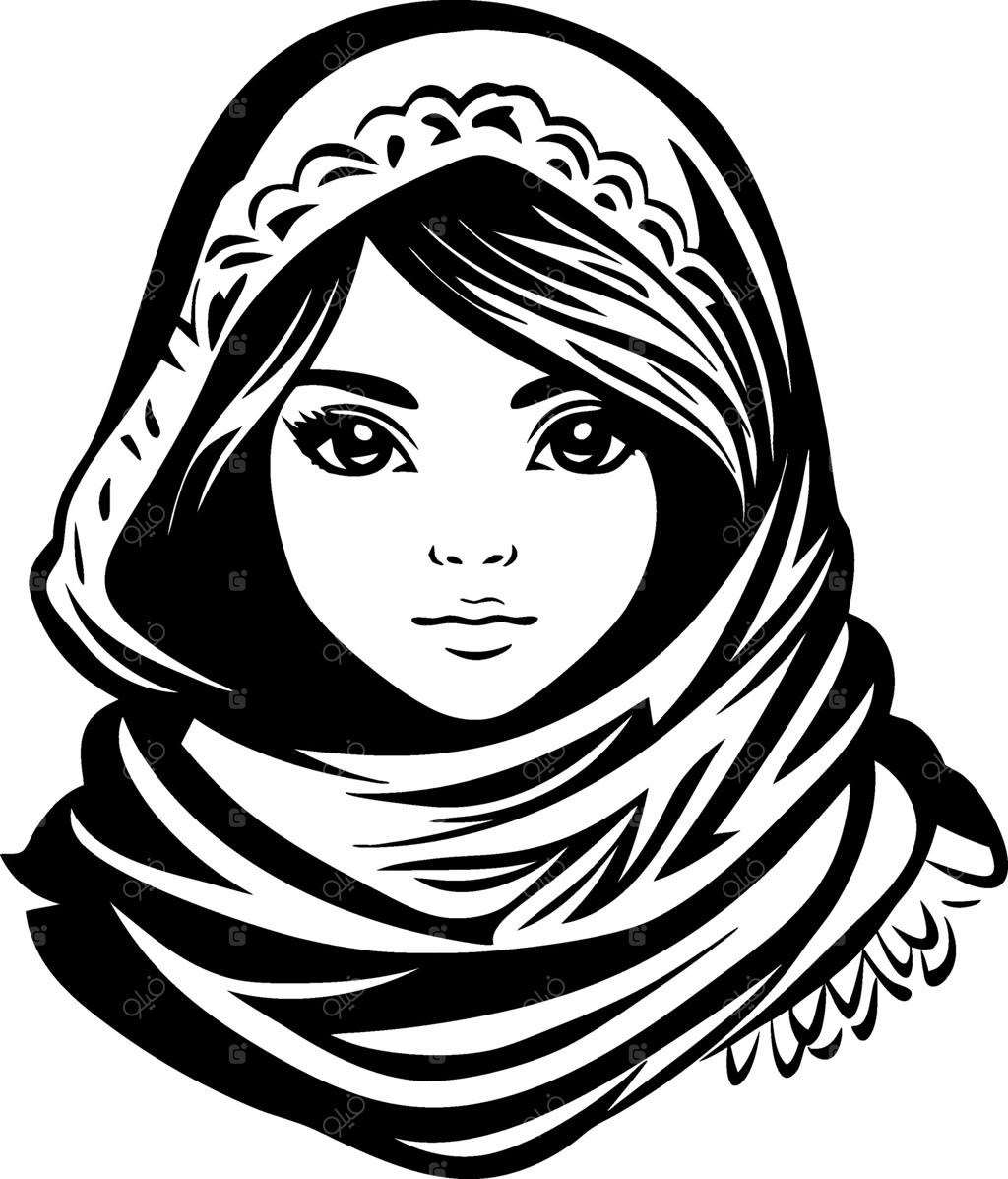 پرتره زن جوان و باوقار با روسری سنتی برای طراحی جواهرات و تاتو