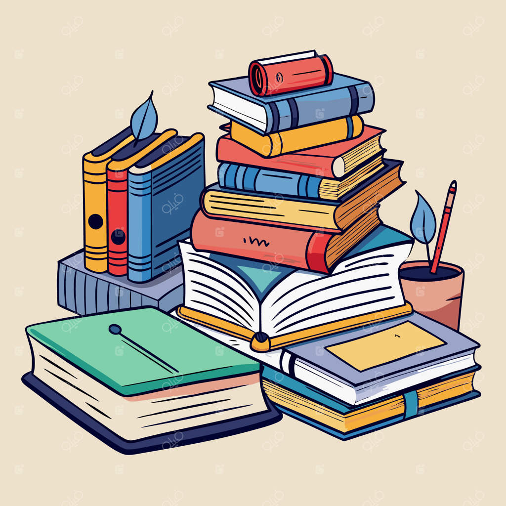 تصویرسازی آموزشی خلاقانه و رنگارنگ با کتاب‌ها و لوازم‌التحریر مدرسه