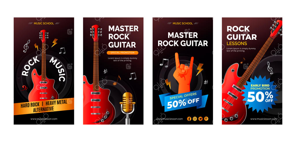 مجموعه استوری‌های اینستاگرام آموزش گیتار با گرادینت جذاب