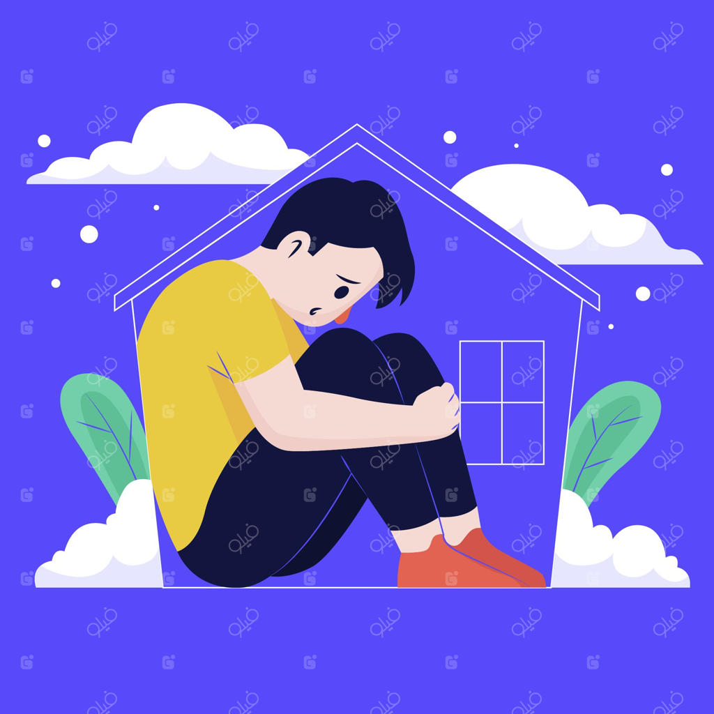 بیماری کلبه با مرد غمگین در خانه