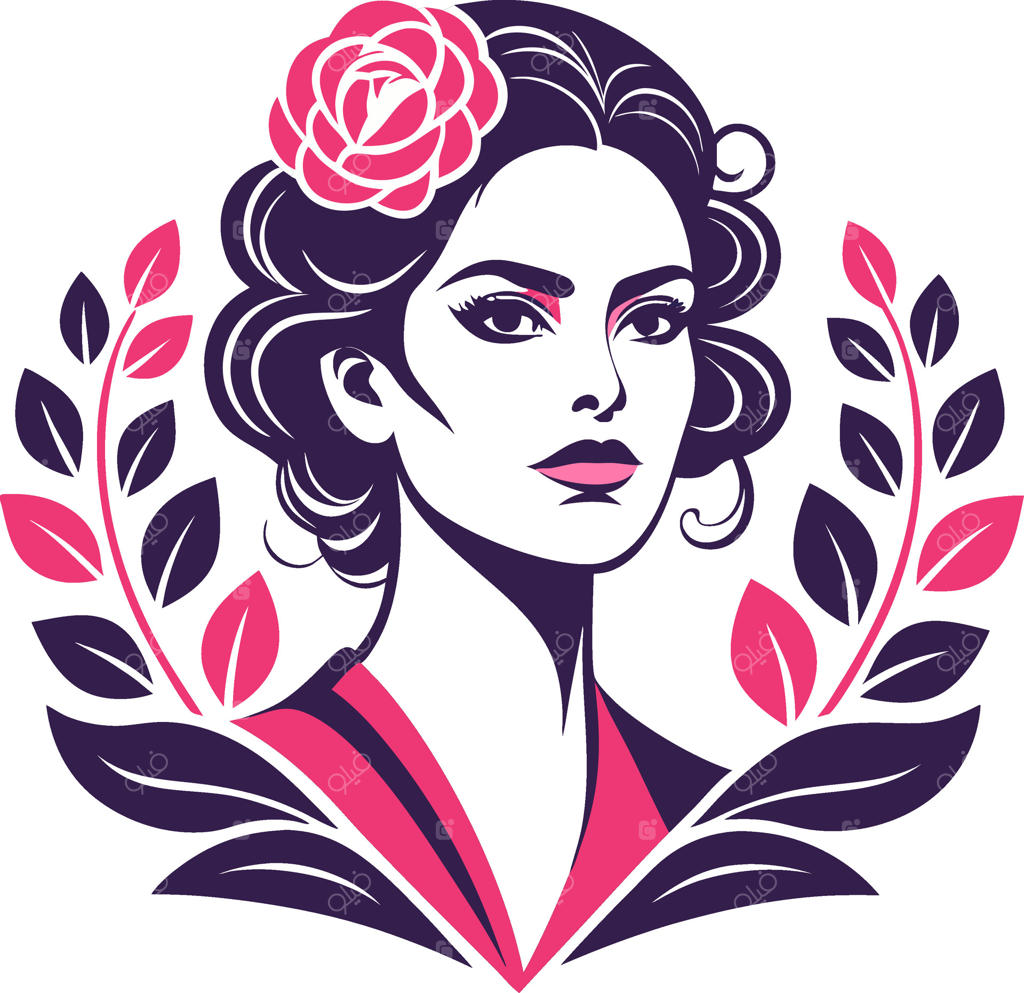 طرح گرافیکی زن زیبا همراه با گل و برگ برای تاتو و طراحی چاپ