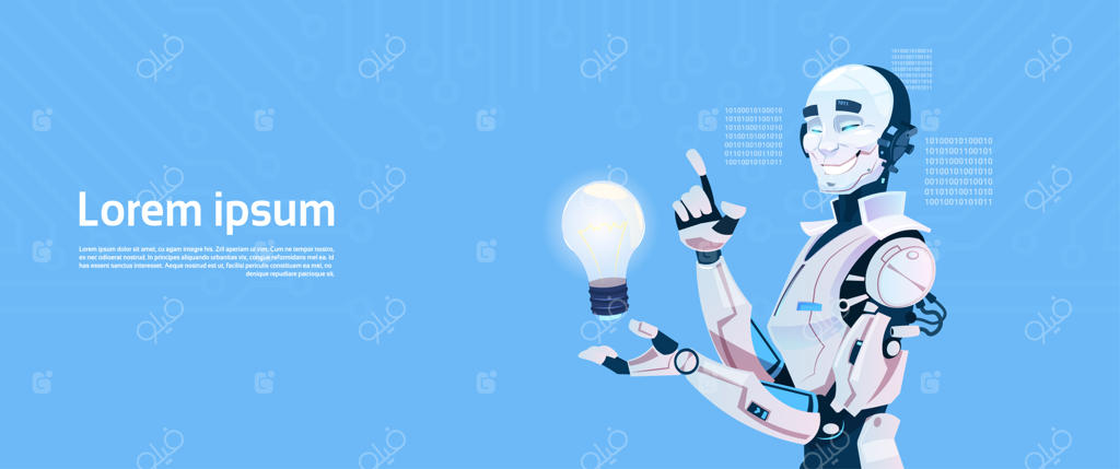 روبات مدرن با لامپ روشن: فناوری مکانیزم هوش مصنوعی آینده‌نگر