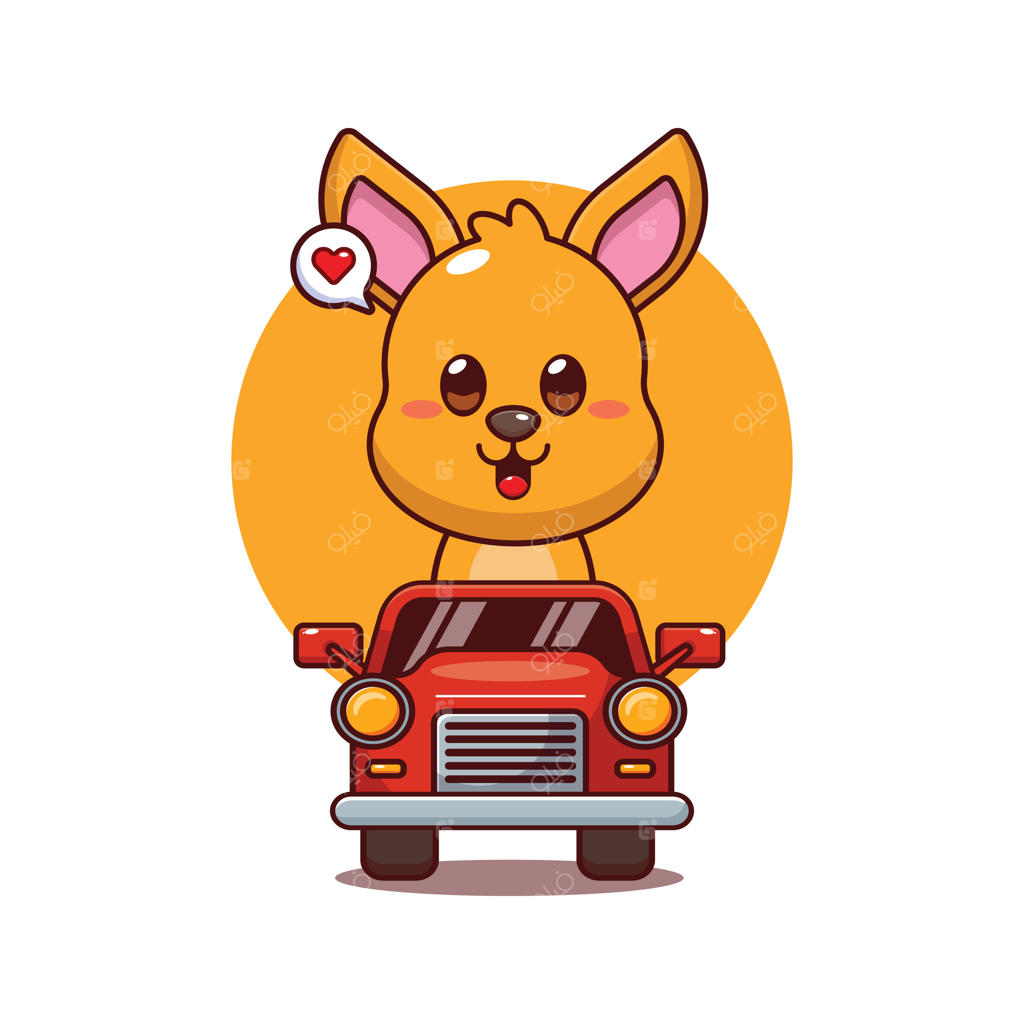 تصویر بامزه کانگورو کارتونی به عنوان نماد در حال رانندگی ماشین