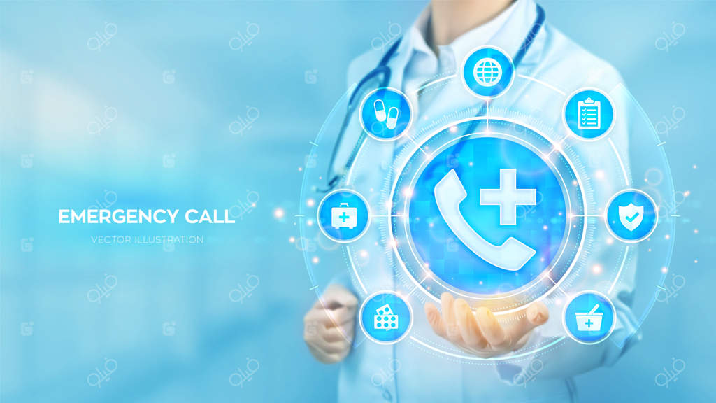 تماس اضطراری مرکز تماس پزشکی - کمک‌های اولیه - دکتر در حال تماس تلفنی - خط ویژه SOS