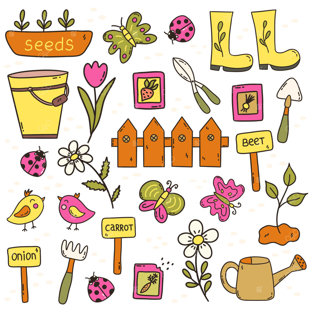 مجموعه المان‌های بهاری برای باغ سبزیجات - وکتور
