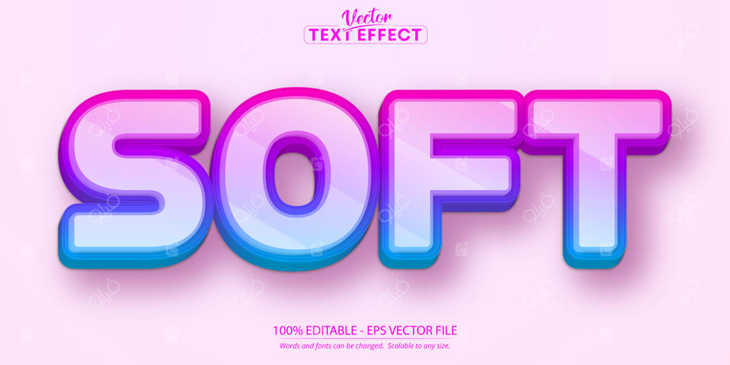 متن نرم، افکت متن قابل ویرایش به سبک کارتونی با گرادیان آبی و بنفش