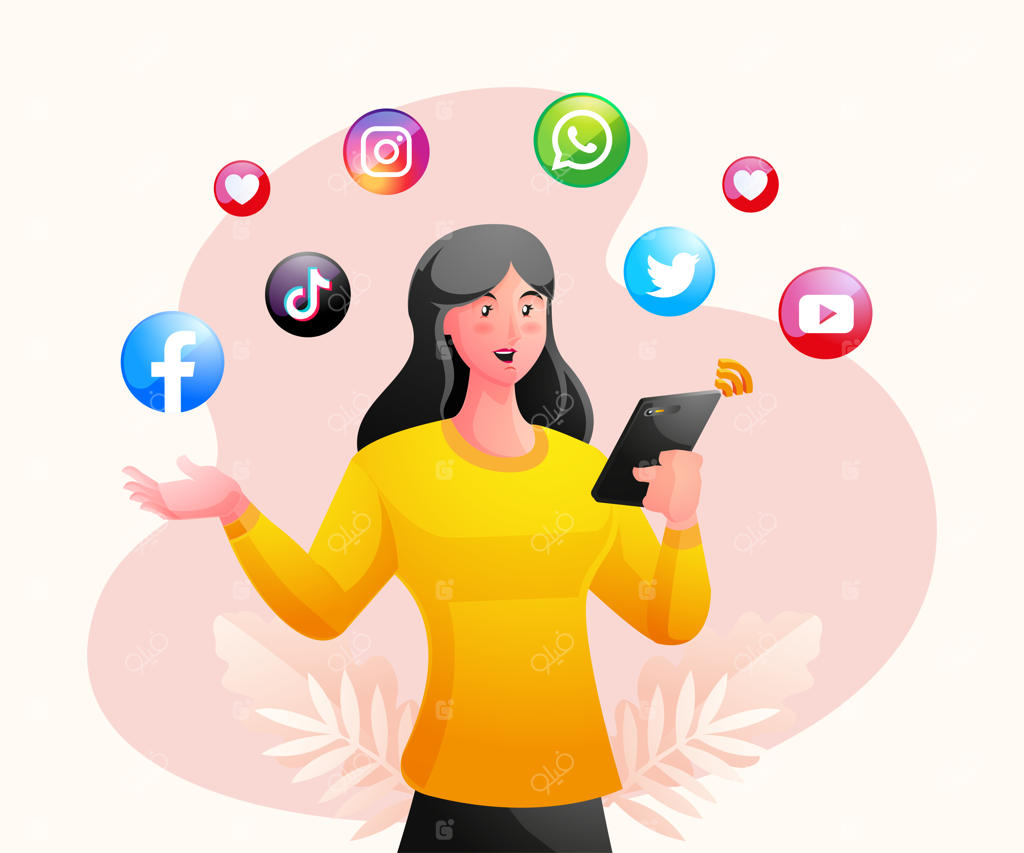 زنی در حال استفاده از شبکه‌های اجتماعی با گوشی هوشمند