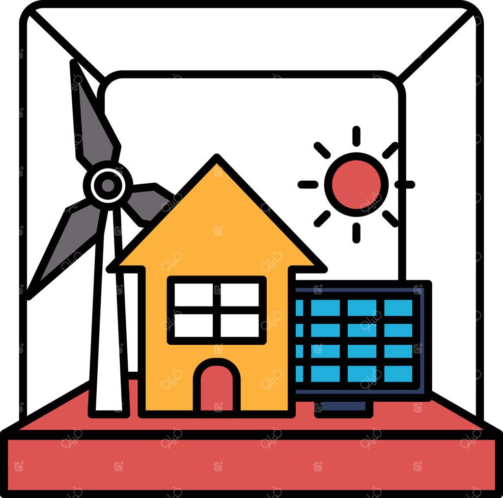 خانه‌ای با آسیاب بادی و پنل‌های خورشیدی روی سقف